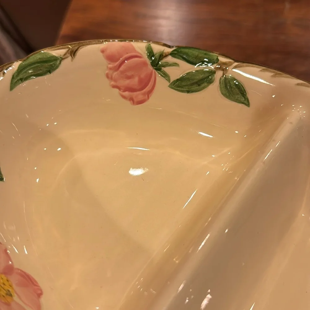 VINTAGE Franciscan Desert Rose Divided Serving Dish Pink Floral Cottagecore USA